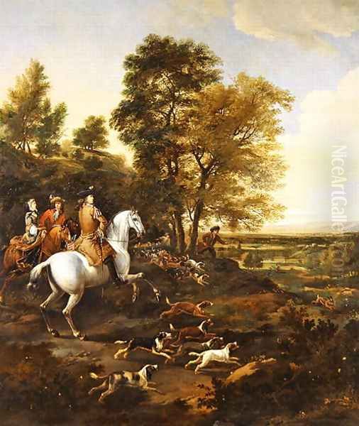 Hare Hunting, c.1690 Oil Painting by Jan Wyck