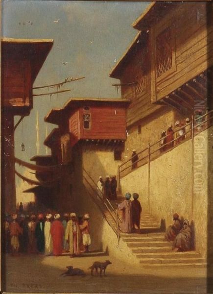 Arab Street Scene Oil Painting by Ch. Theodore, Bey Frere