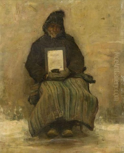 Mendiant Assis, Probable Etude Pour < La Toussaint > Oil Painting by Emile Friant