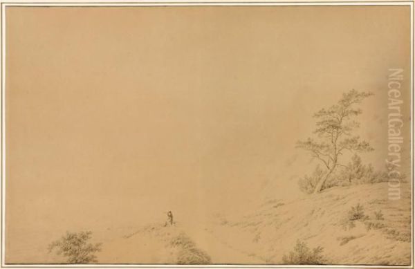 White Chalk Cliffs On The Island
 Of Moen, With A Seated Man Looking At The Sea With A Telescope Oil Painting by Caspar David Friedrich