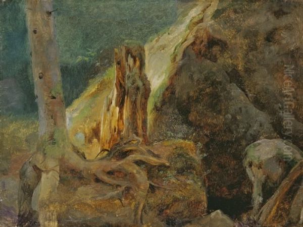 Baum- Und Felsstudie Oil Painting by Ludwig Friedrich