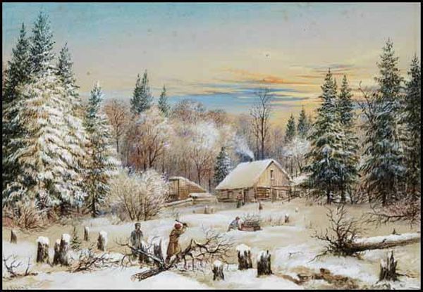 A Canadian Homestead In Winter Oil Painting by Washington F. Friend