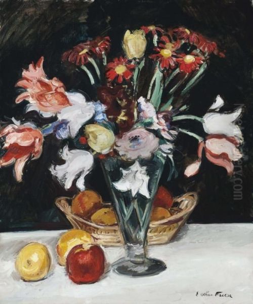 Fruits Et Vase De Fleurs Oil Painting by Emile-Othon Friesz