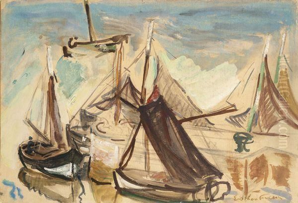 Barques De Peche Au Port Oil Painting by Emile-Othon Friesz