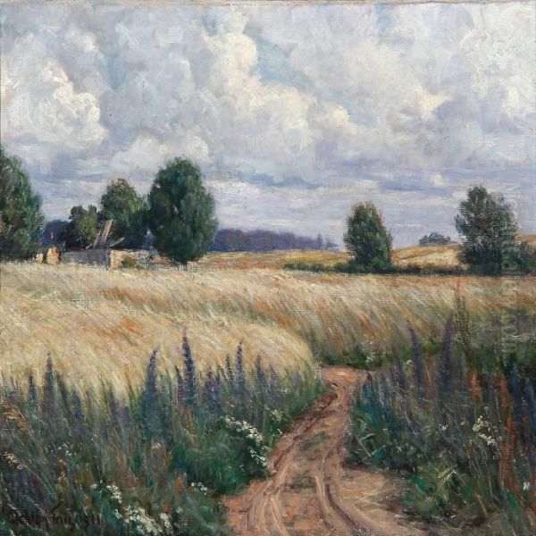 Field Landscape Oil Painting by Achton Friis