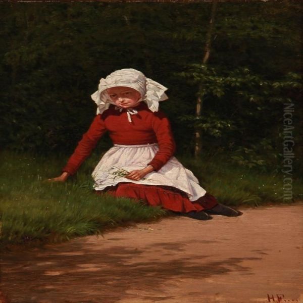 Girl Sitting On The Roadside Oil Painting by Hans Gabriel Friis