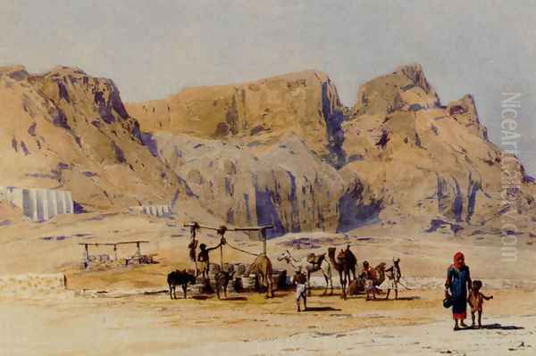 A Camel Train At Aden Oil Painting by Charles Wilda