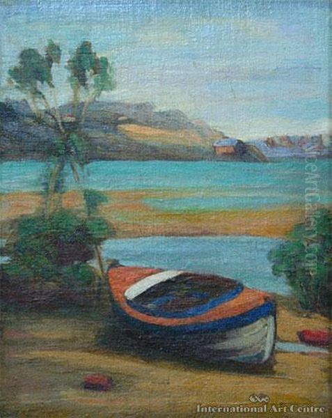 Boat In Estuary Oil Painting by Claus Edward Fristrom