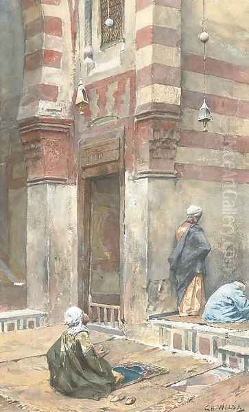 Prayers at the mosque Oil Painting by Charles Wilda