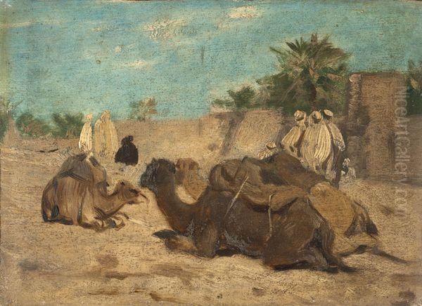 Arabes Et Chameaux A Laghouat Oil Painting by Eugene Fromentin