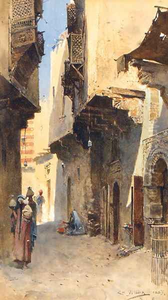 An Arab Backstreet Oil Painting by Charles Wilda