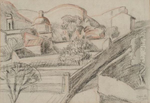 Church And Buildings On A Hillside Terrace Oil Painting by Roger Eliot Fry