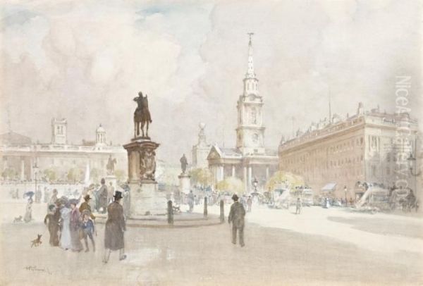 View Of Trafalgar Square Oil Painting by Albert Henry Fullwood