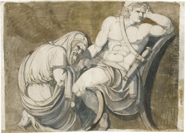 King Priam Begging Achilles For The Body Of Hector Oil Painting by Johann Henry Fuseli