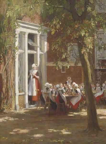 In the courtyard on a sunny afternoon Oil Painting by Nicolaas Van Der Waay