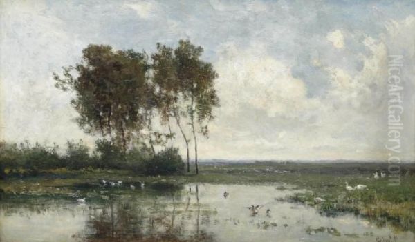 Slootje Bij Abcoude; Near Abcoude Oil Painting by Paul Joseph Constantine Gabriel