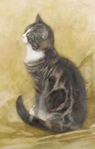 Fascinated feline Oil Painting by Nicolaas Van Der Waay