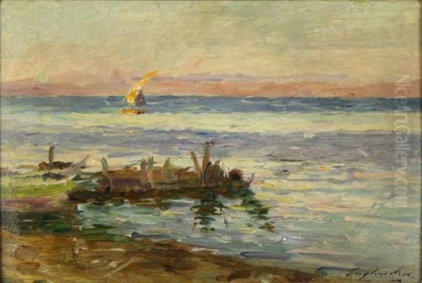 Marine Au Soleil Couchant Oil Painting by Gustave Gagliardini