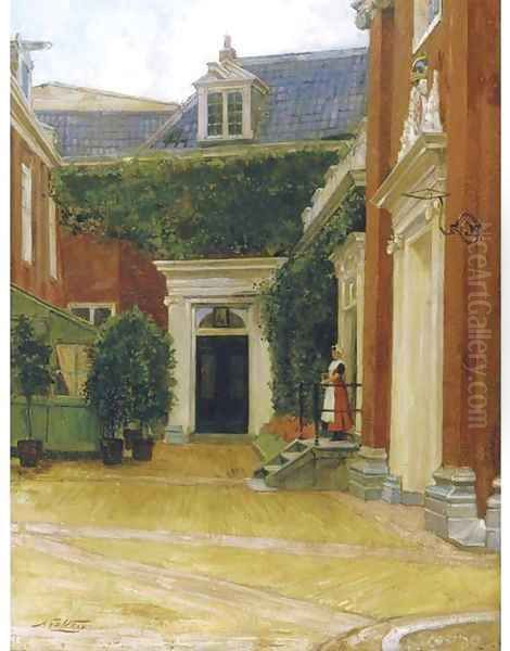 The courtyard of the Burgerweeshuis, Amsterdam Oil Painting by Nicolaas Van Der Waay