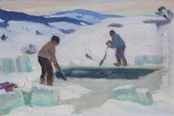 Coupe De La Glace, Riviere Du Gouffre (charlevoix) Oil Painting by Clarence Alphonse Gagnon