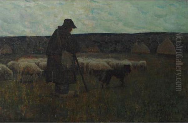 A Shepherd And His Flock Oil Painting by Clarence Alphonse Gagnon