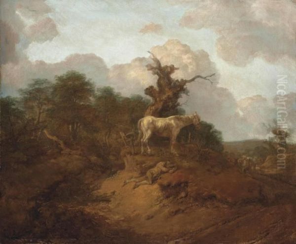 A Wooded Landscape With A Peasant Oil Painting by Thomas Gainsborough