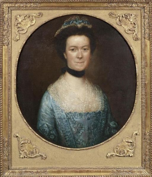 Portrait Of Catherine Warneford,
 Nee Claverley, Of Warneford Place, Half-length, In And Blue Silk Dress,
 And A Lace Finchu, Within A Painted Oval Oil Painting by Thomas Gainsborough