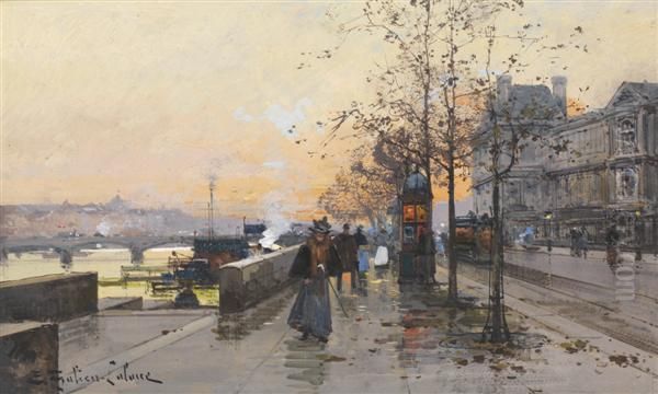 Les Quais Oil Painting by Eugene Galien-Laloue