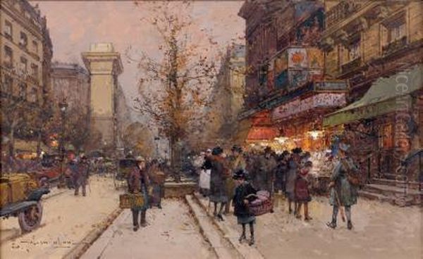 La Porte Saint-martin En Automne Oil Painting by Eugene Galien-Laloue