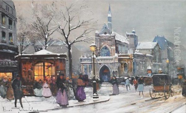 Eglise St. Laurent Oil Painting by Eugene Galien-Laloue