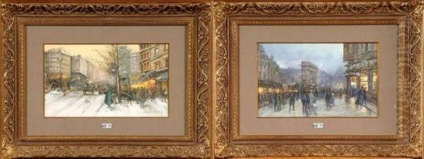 Boulevards Parisiens Animes, Oil Painting by Eugene Galien-Laloue