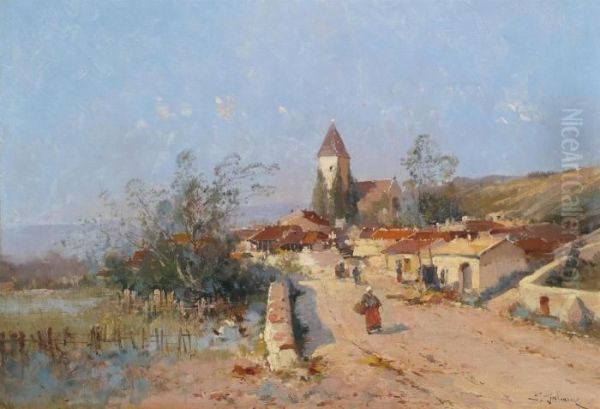 Two Village Landscapes In Spring Oil Painting by Eugene Galien-Laloue