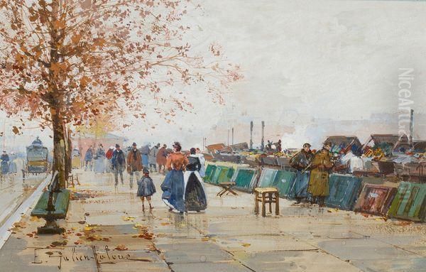 Les Bouquinistes A Paris Oil Painting by Eugene Galien-Laloue