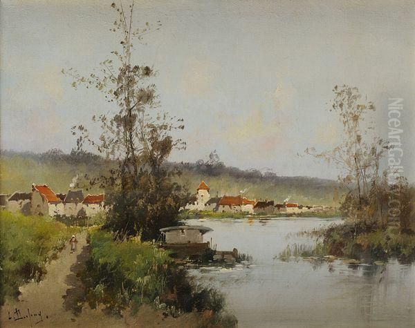 Village En Bord De Riviere Oil Painting by Eugene Galien-Laloue