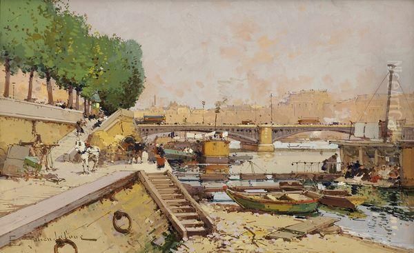 Les Quais De La Seine A Paris Oil Painting by Eugene Galien-Laloue