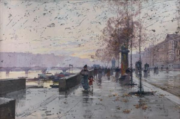 Inondation De La Seine A Paris En 1910 Oil Painting by Eugene Galien-Laloue