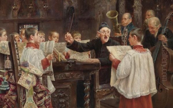 Choir Practice Oil Painting by Jose Gallegos Y Arnosa