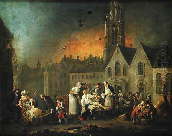 The Grand Place in Lille During the Siege of 1792, 1794 Oil Painting by Francois Louis Joseph Watteau