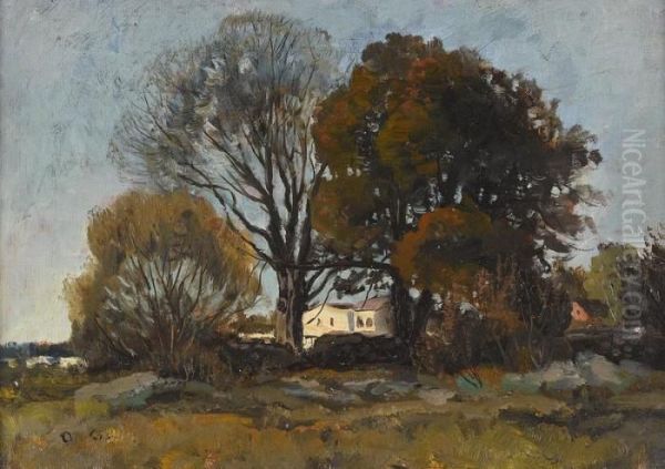 Herbstliche Landschaft Mit Einem Hof Oil Painting by Otto Gampert