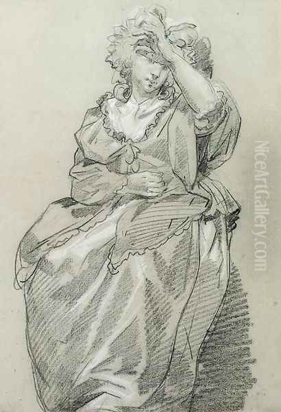 A seated woman shading her eyes from the light Oil Painting by Francois Louis Joseph Watteau