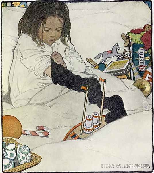 Opening the Christmas Stocking, 1902 Oil Painting by Jessie Wilcox-Smith