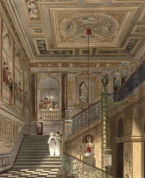 The Great Staircase at Kensington Palace From Pynes Royal Residences, engraved by Richard Reeve (b.1780) published in 1819 Oil Painting by Charles Wild