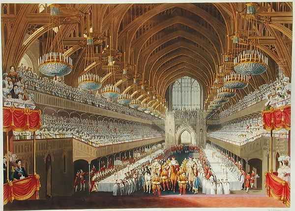 The Royal Banquet, First Course, from an album celebrating the Coronation of King George IV (1762-1830) 19th July 1821, engraved by William James Bennett (1787-1844) published 1824 Oil Painting by Charles Wild