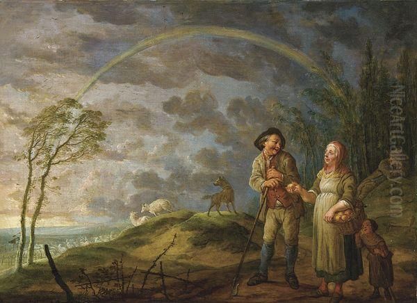 Paysage Avec Scene Bergere Sous Un Arc-en-ciel Oil Painting by Jan-Anton Garemyn