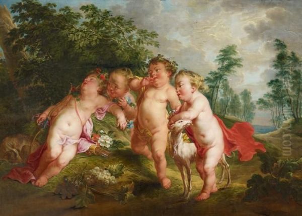 Cherubs Oil Painting by Jan-Anton Garemyn