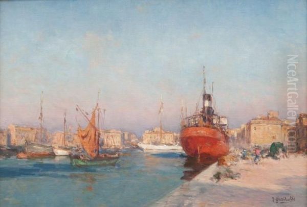 Bateaux A Quai Dans Le Vieux-port A Marseille Oil Painting by Joseph Garibaldi