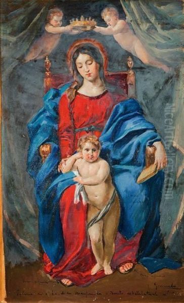 Coronacion De La Virgen, Boceto Para Retablo De Iglesia Oil Painting by Jose Garnelo Y Alda