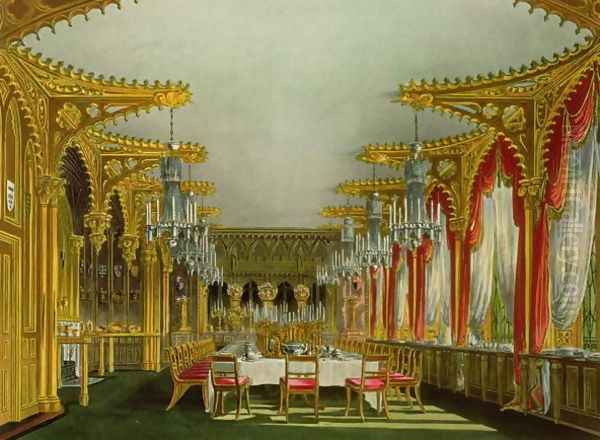 The Gothic Dining Room at Carlton House from Pyne's 'Royal Residences' engraved by Thomas Sutherland (b.c.1785), published in 1819 Oil Painting by Charles Wild