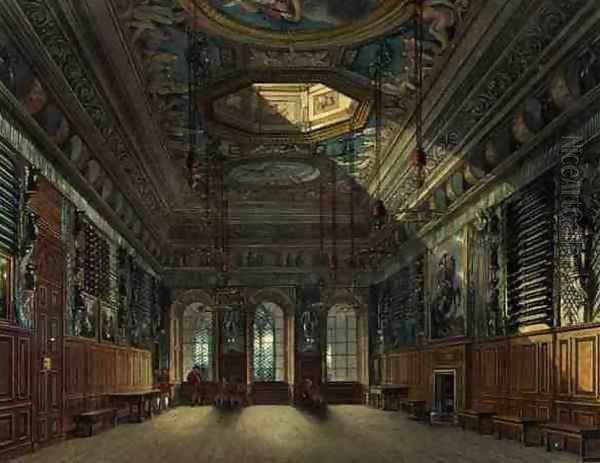 Kings Guard Chamber, Windsor Castle, from Royal Residences, engraved by Thomas Sutherland (b.1785), pub. by William Henry Pyne (1769-1843), 1818 Oil Painting by Charles Wild