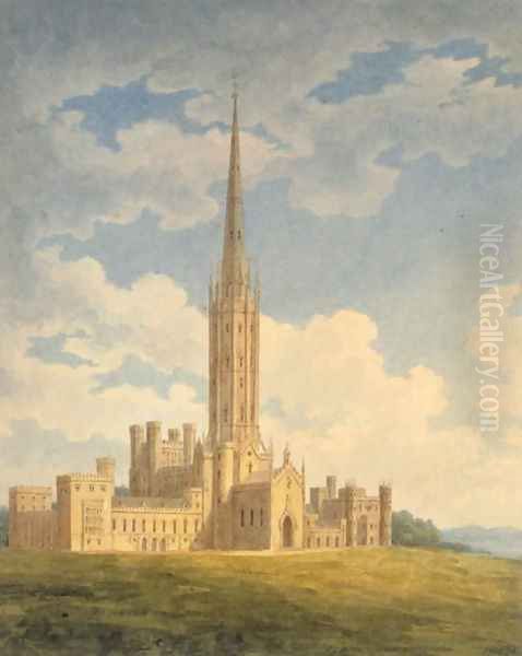 North-west view of Fonthill Abbey Oil Painting by Charles Wild